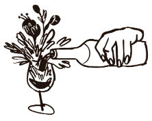 Ilustración de una mano sirviendo vino con flores